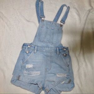 h&m lightwash short overalls
